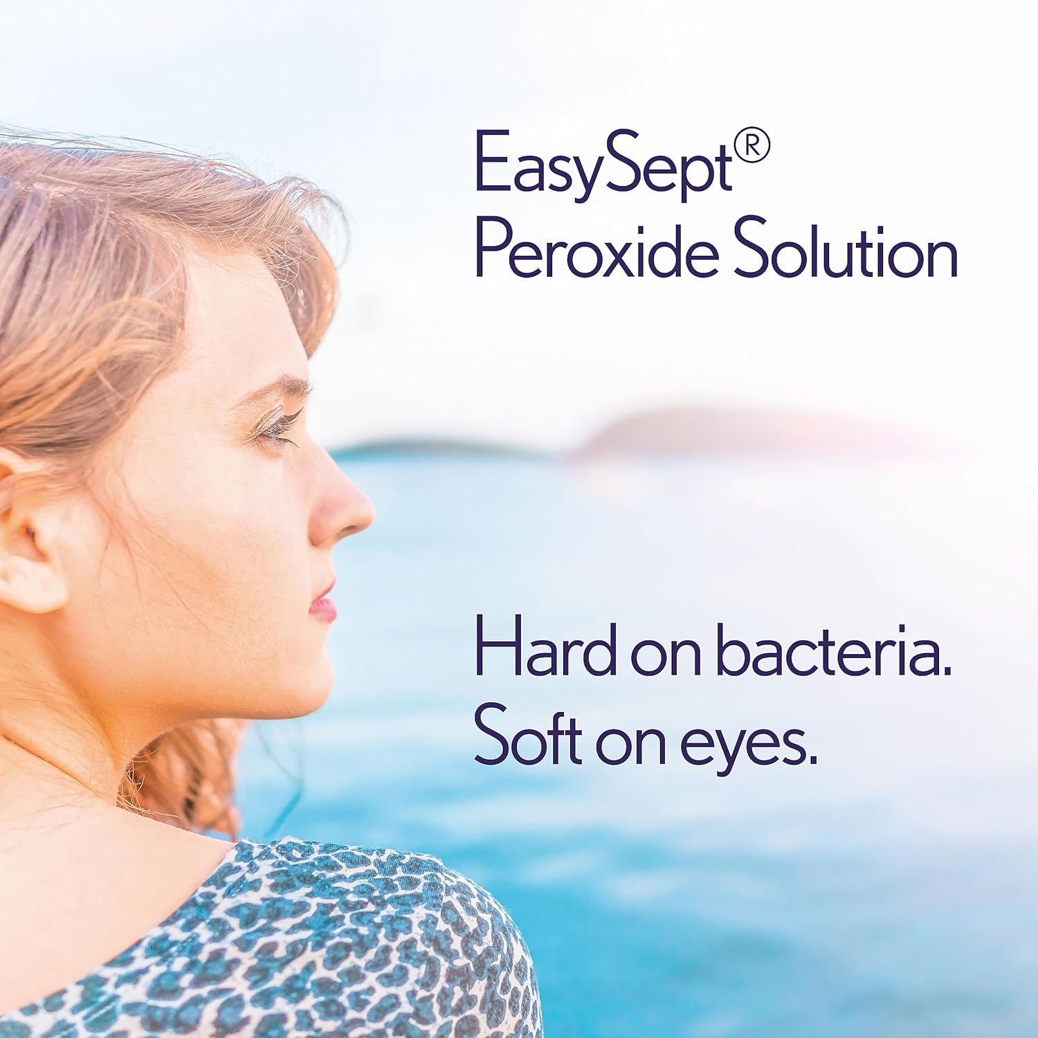 Woman with a pool background and 'EasySept Peroxide Solution' text.