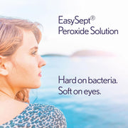 Woman with a pool background and 'EasySept Peroxide Solution' text.