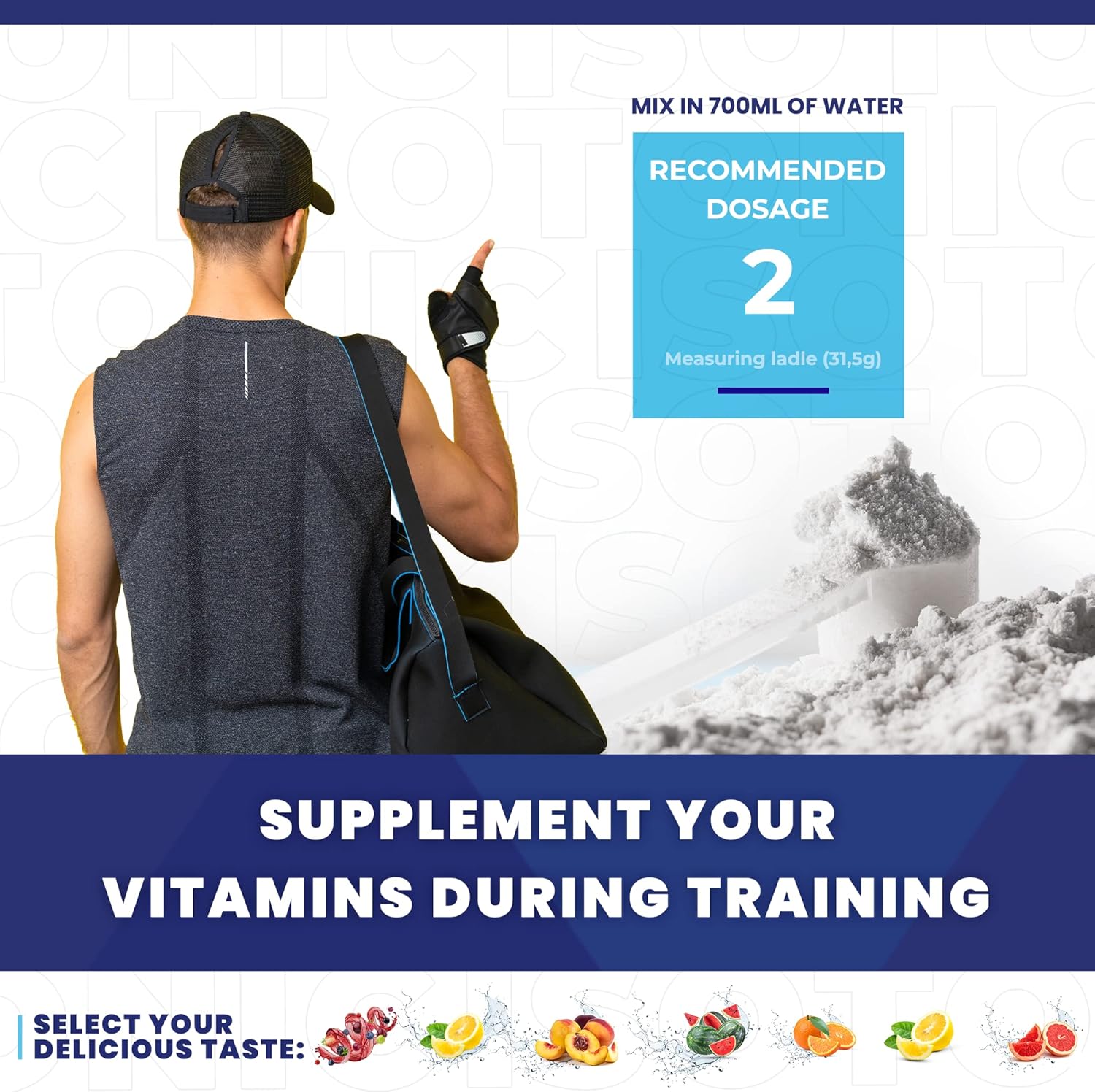 Allnutrition Isotonic Ice Tea Peach 700g powder mixing instructions 31.5g serving