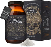 Ancient + Brave True Collagen powder bottle & box, 200g, grass-fed bovine collagen.