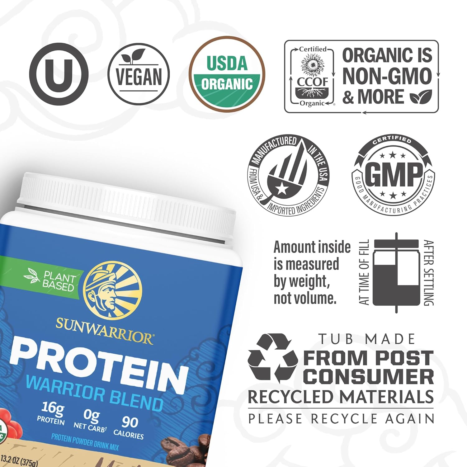 Sunwarrior Organic Plant-Based Protein Powder, Mocha