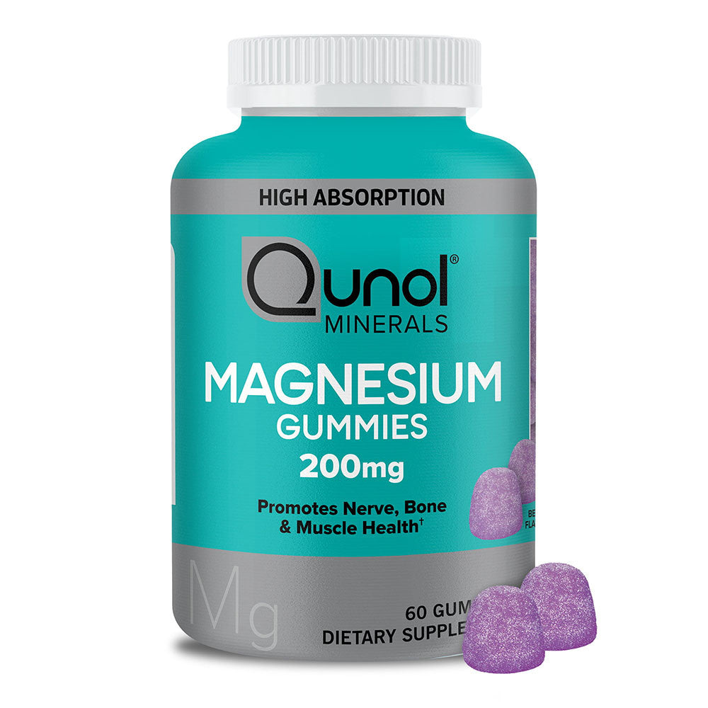 Front image: Qunol Magnesium Gummies mixed berry flavour bottle gummy supplement 60 count