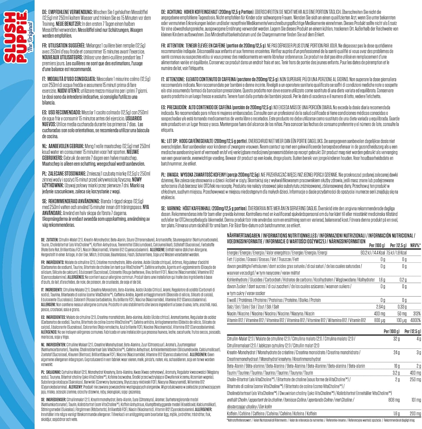 Supplement facts and directions for ABE Pre-Workout 375g.