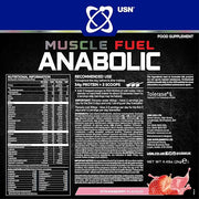 Back label of USN Muscle Fuel Anabolic with nutrition facts.