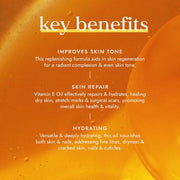 Key benefits of a skin care product on an orange background