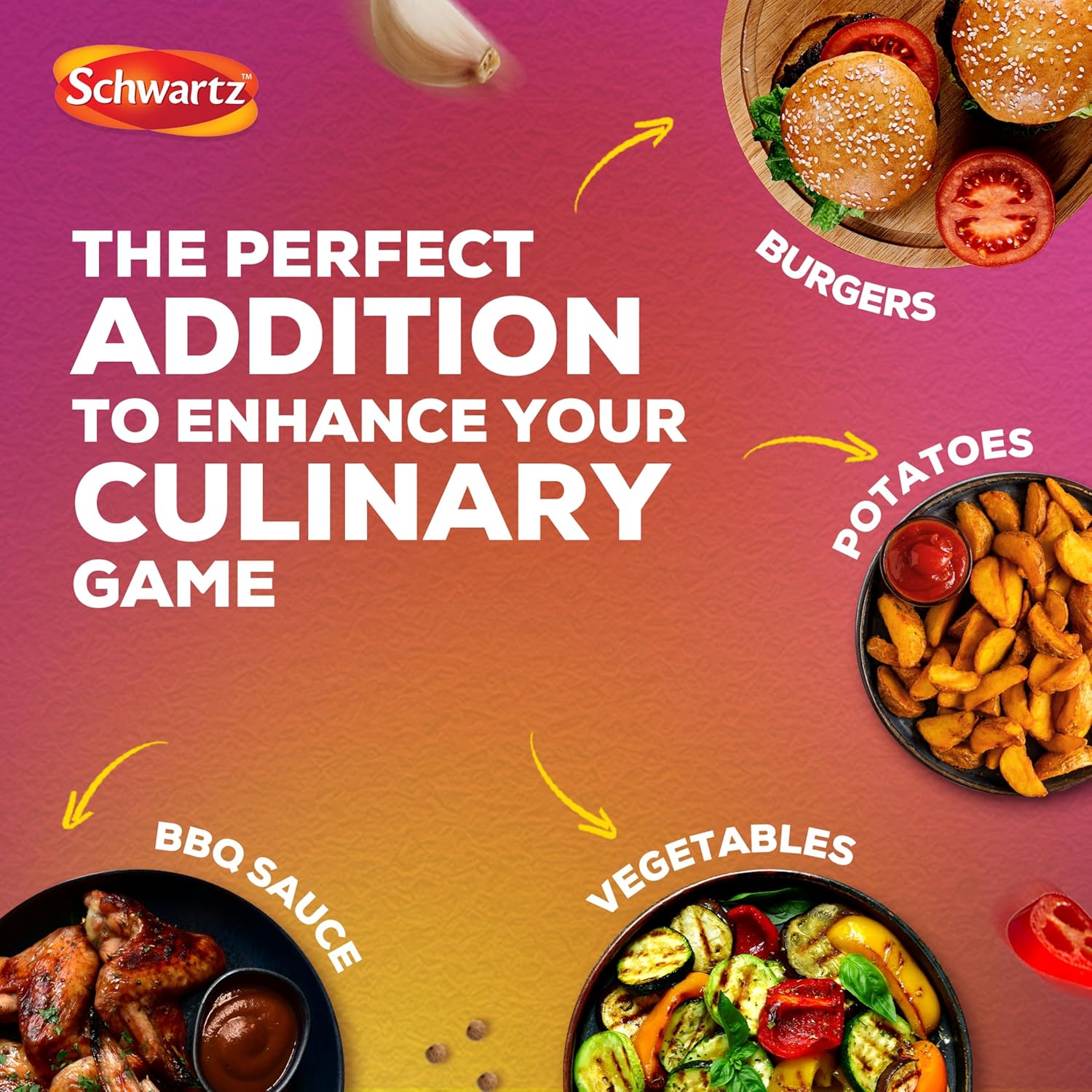 Lifestyle/use image: Schwartz Chip Seasoning sprinkled on chips and potato wedges 300g
