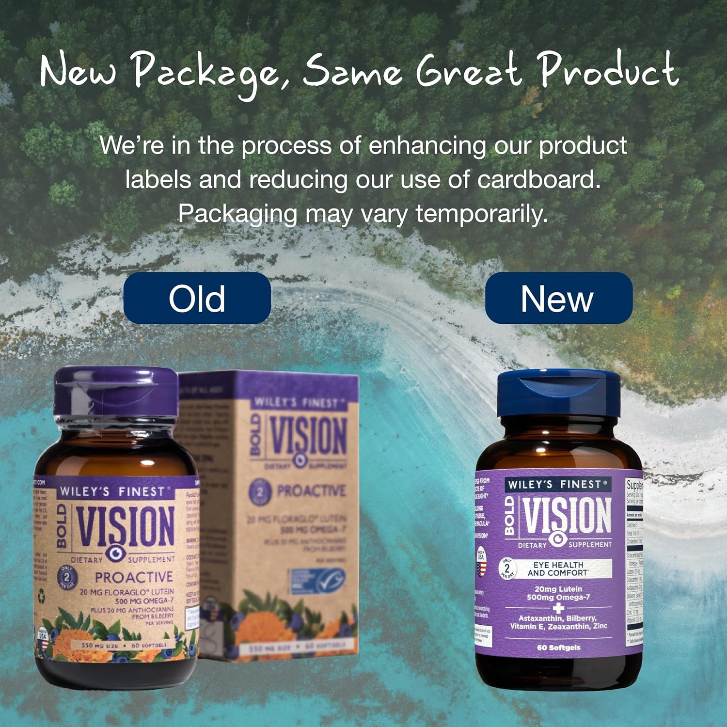 Wiley’s Finest Bold Vision Wild Alaskan Fish Oil - 60 Capsules. Old & new packaging