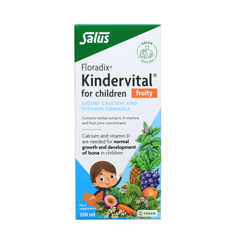 Floradix Kindervital Fruity Children's Liquid Vitamins box, 250ml.