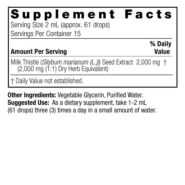 Supplement facts label for Milk Thistle extract on a white background