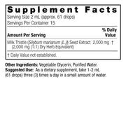 Supplement facts label for Milk Thistle extract on a white background