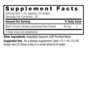 Supplement facts label for Black Cohosh extract on a white background