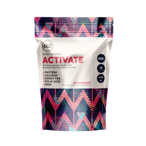 Front image: Active Woman Activate protein powder strawberry flavour pack 450g