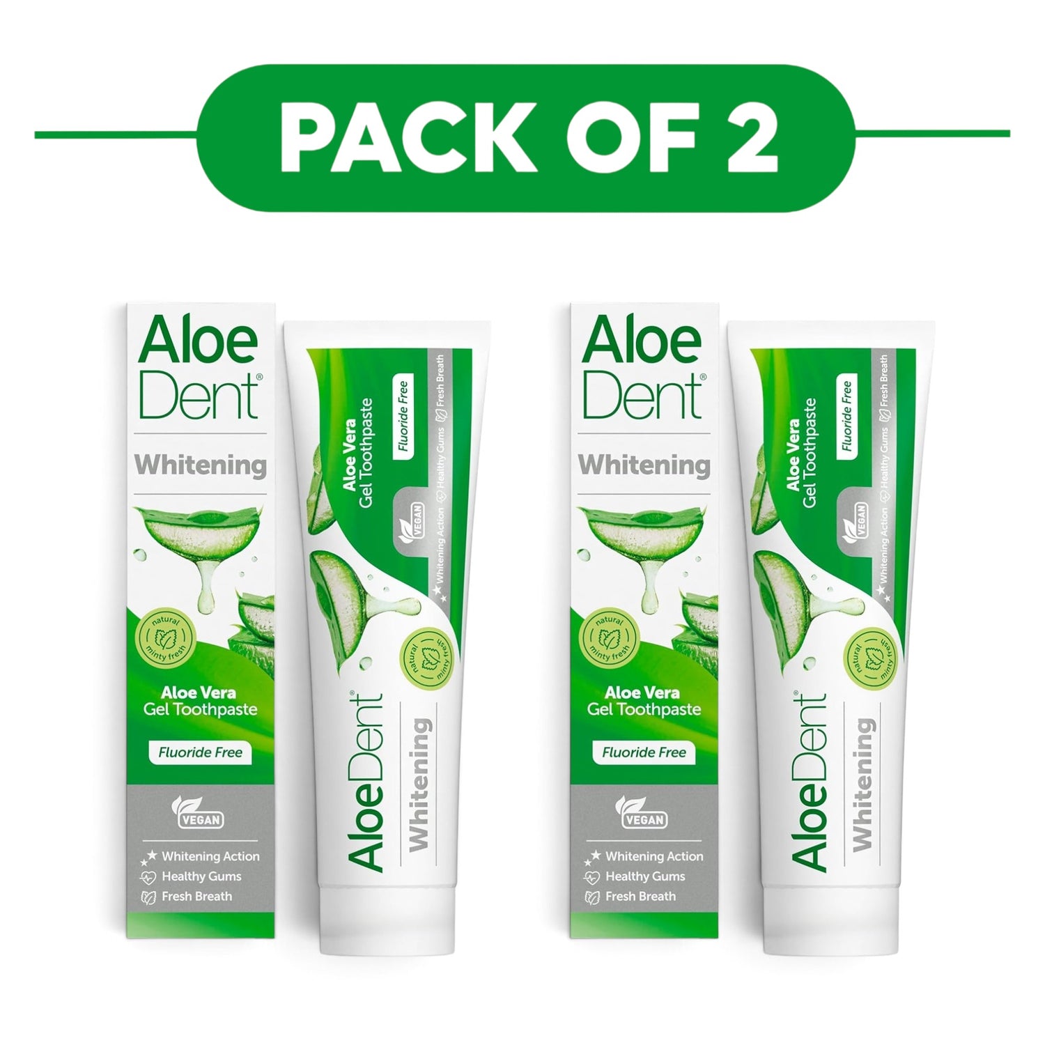Aloe Dent Whitening Aloe Vera Gel Toothpaste Fluoride Free 100ml Pack of 2