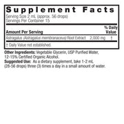 Supplement facts label with Astragalus extract on a white background