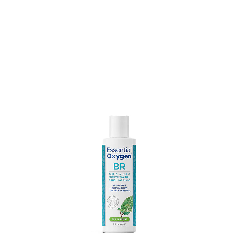 Essential Oxygen BR Organic Brushing Rinse bottle, 88ml Peppermint flavour.