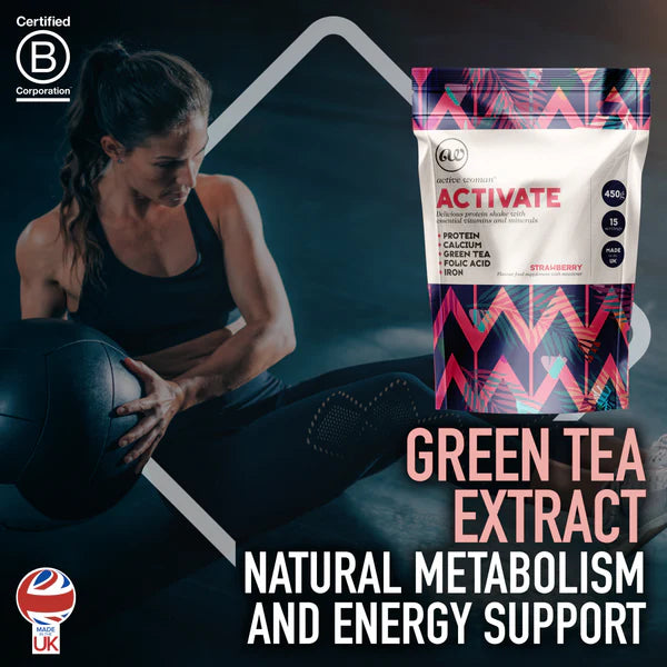 Lifestyle/use image: Active Woman strawberry protein shake gym use 450g