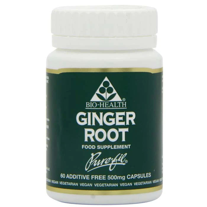 Bio-Health Ginger Root 500mg capsules bottle vegan herbal supplement 60 capsules