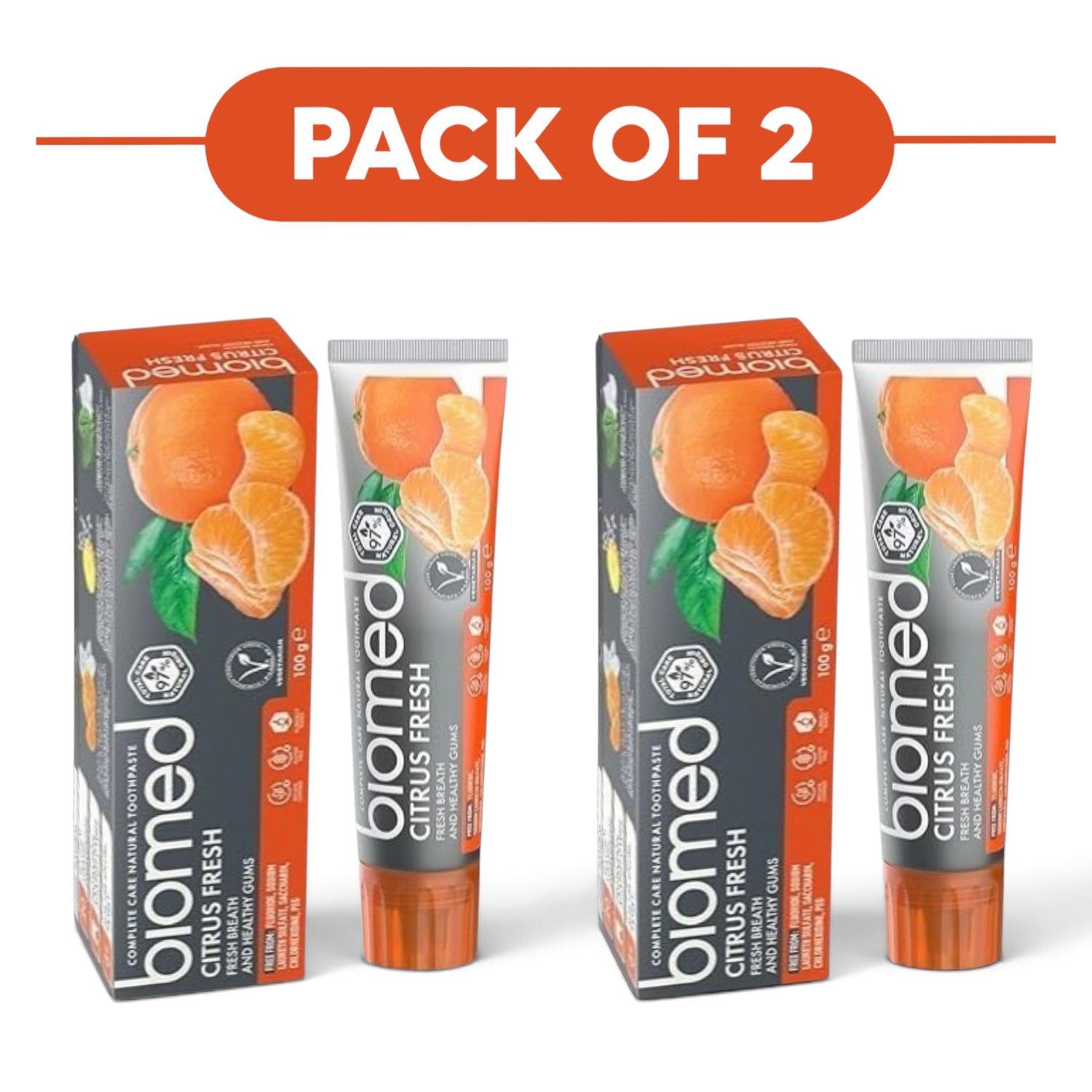 Biomed Citrus Fresh Natural Toothpaste Mandarin Grapefruit 100g Pack of 2