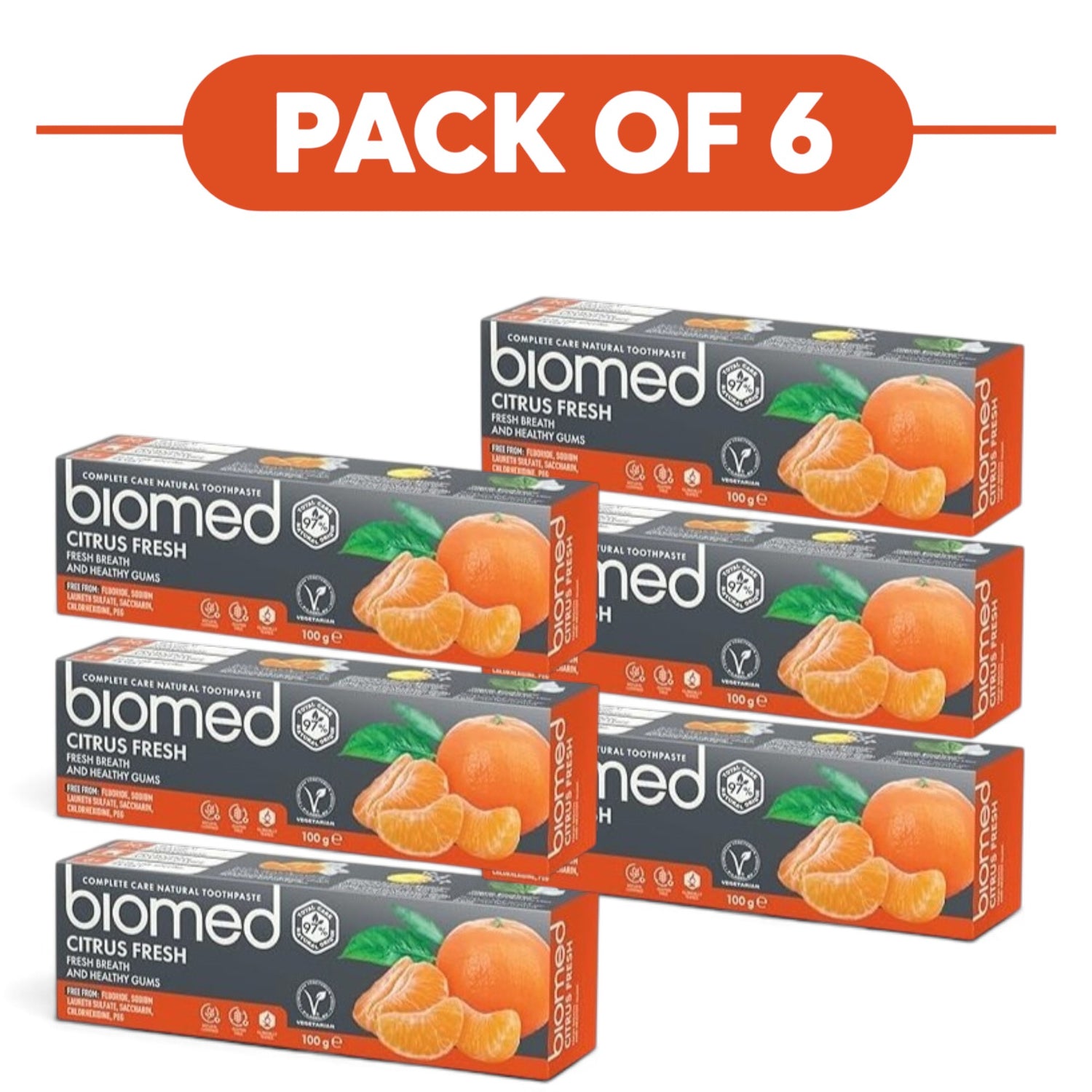 Biomed Citrus Fresh Natural Toothpaste Mandarin Grapefruit 100g Pack of 6