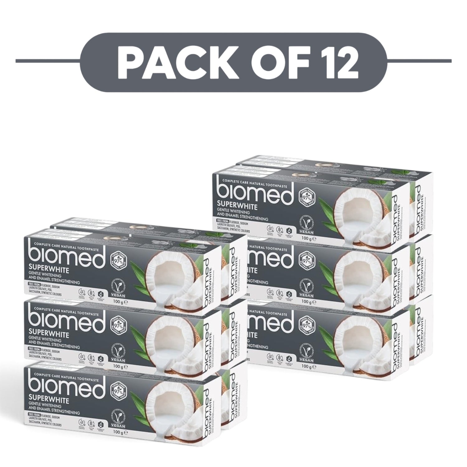 Biomed Superwhite Natural Whitening Toothpaste Coconut 100g Pack of 12