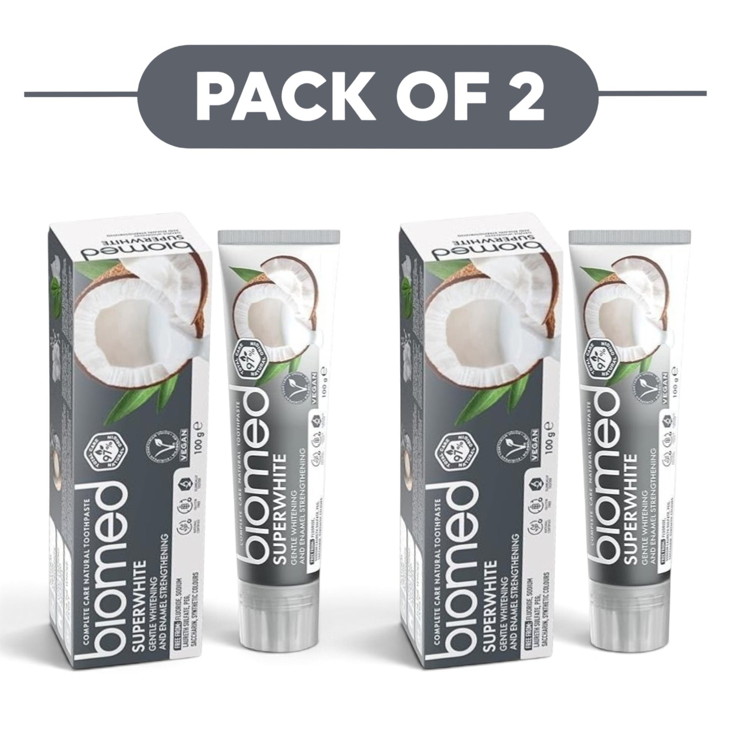 Biomed Superwhite Natural Whitening Toothpaste Coconut 100g Pack of 2