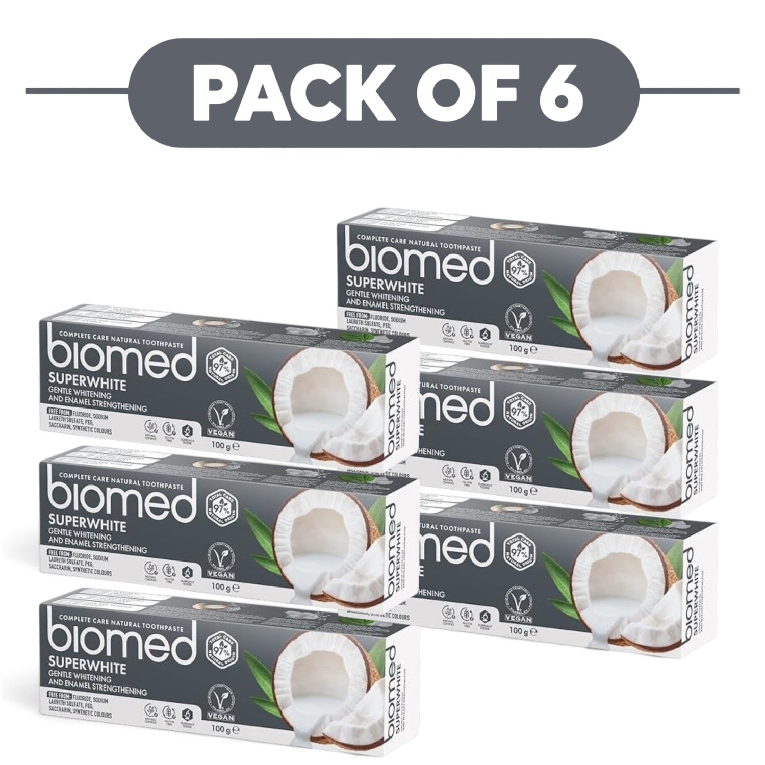 Biomed Superwhite Natural Whitening Toothpaste Coconut 100g Pack of 6