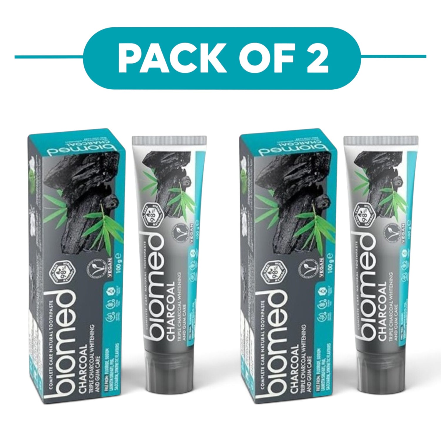 Biomed Triple Charcoal Natural Whitening Toothpaste 100g Pack of 2