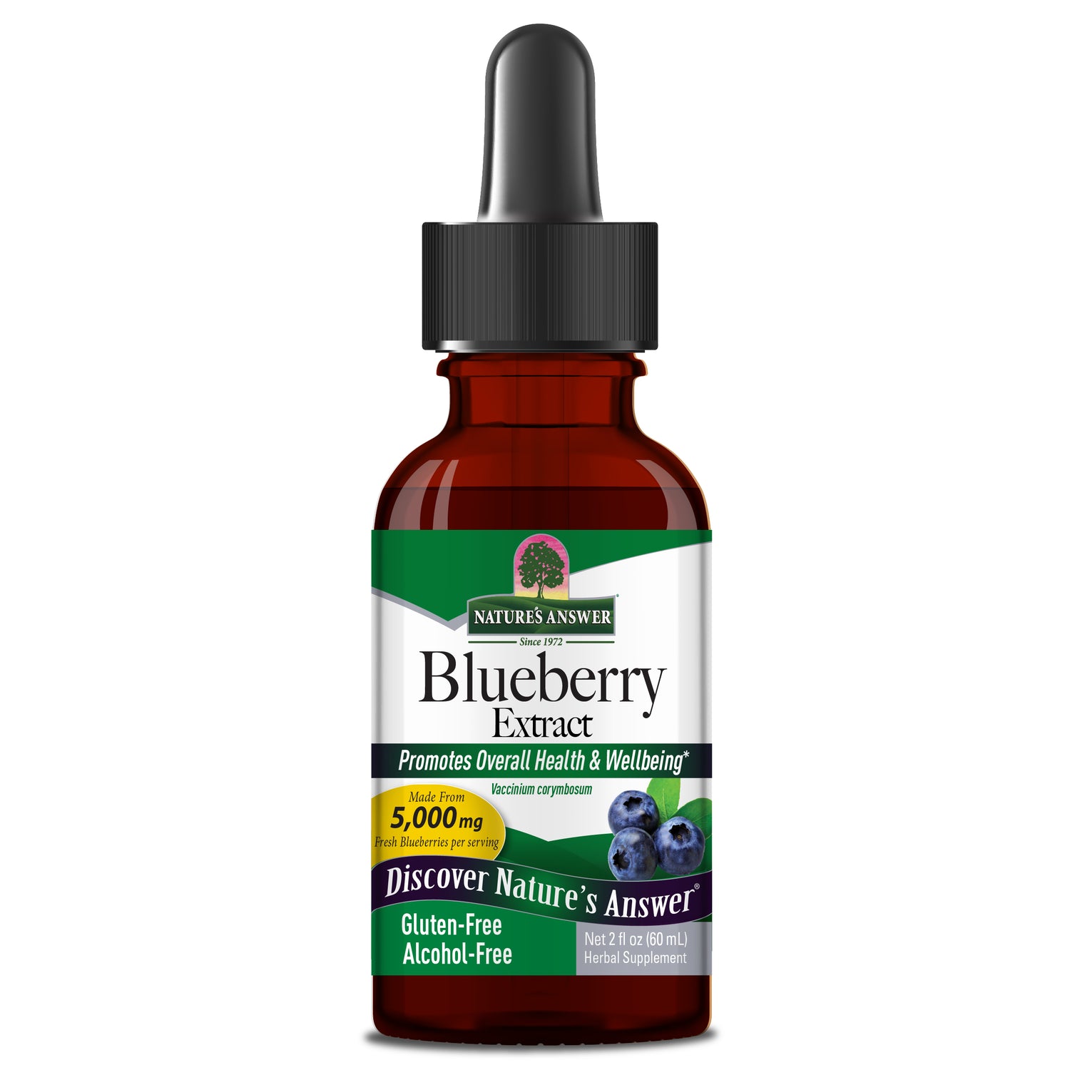 Bottle of Natures Answer Blueberry Extract on a white background