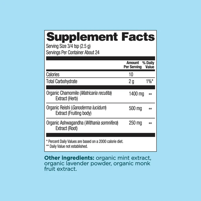 Supplement facts label on a light blue background