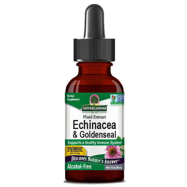 Nature’s Answer Echinacea & Goldenseal Liquid Extract Alcohol-Free 30ml bottle front viewon a white background