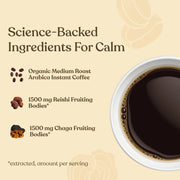 Four Sigmatic half caf instant coffee ingredients and product information panel on packaging