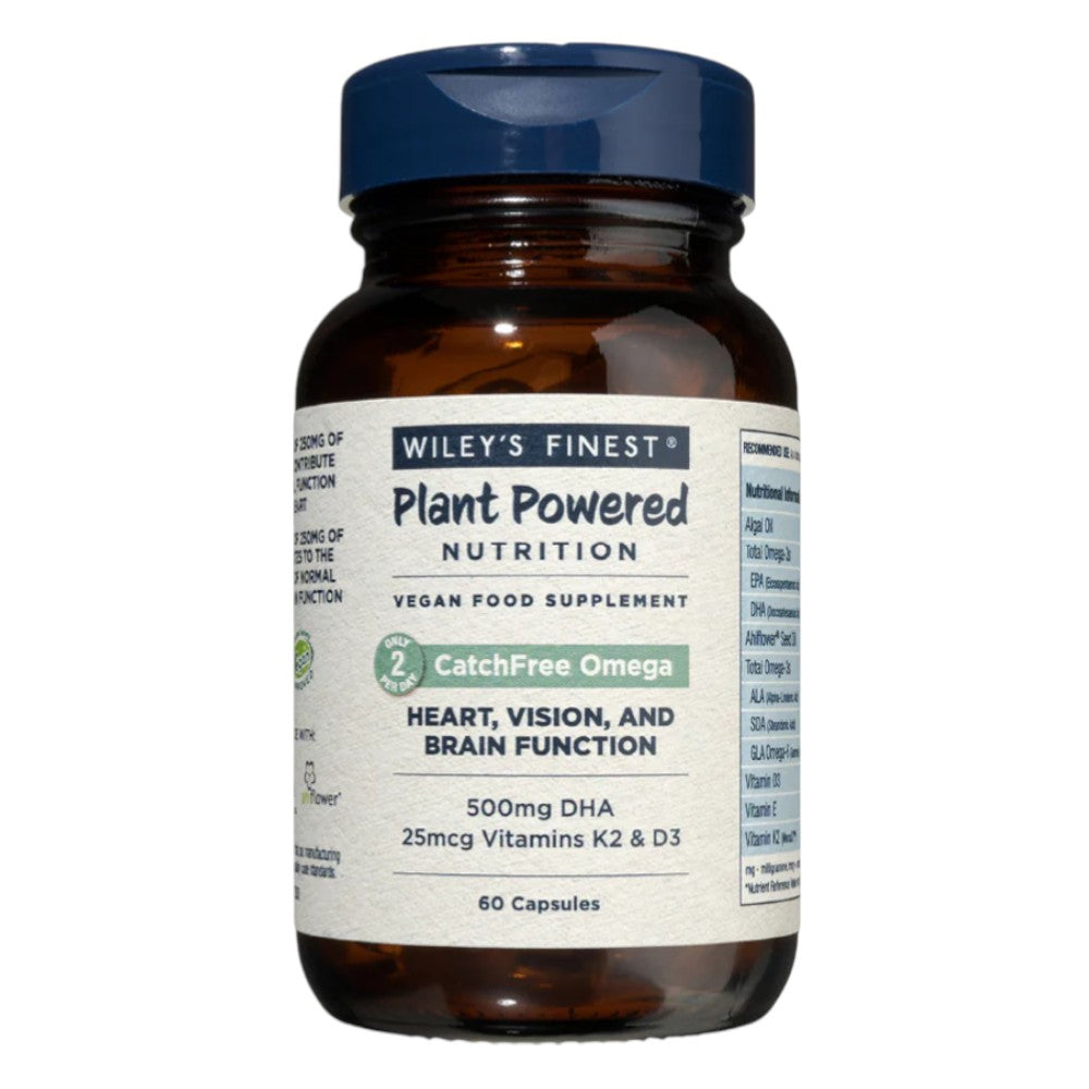 Wiley's Finest CatchFree vegan omega-3 softgels bottle front label 60 softgels