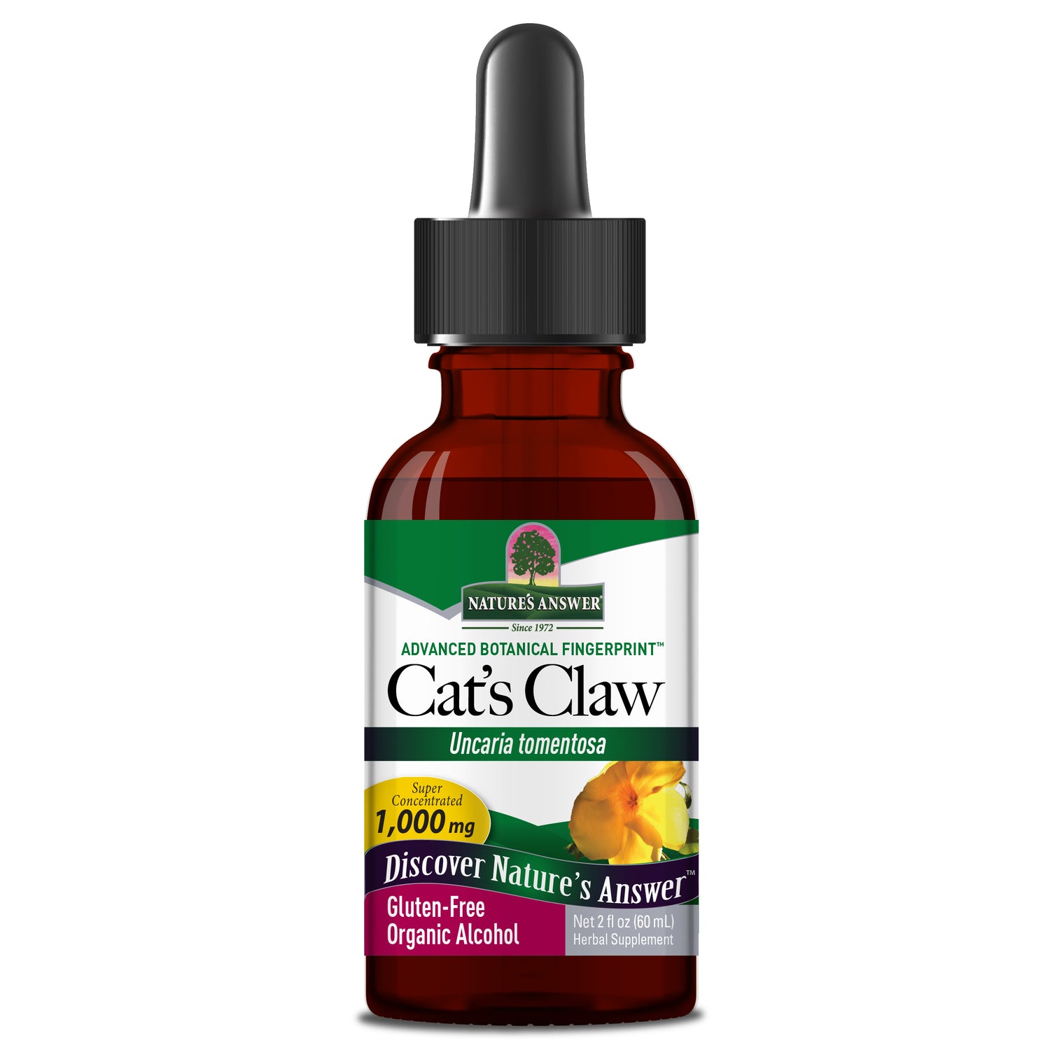 Bottle of Nature's Answer Cat's Claw supplement on a white background