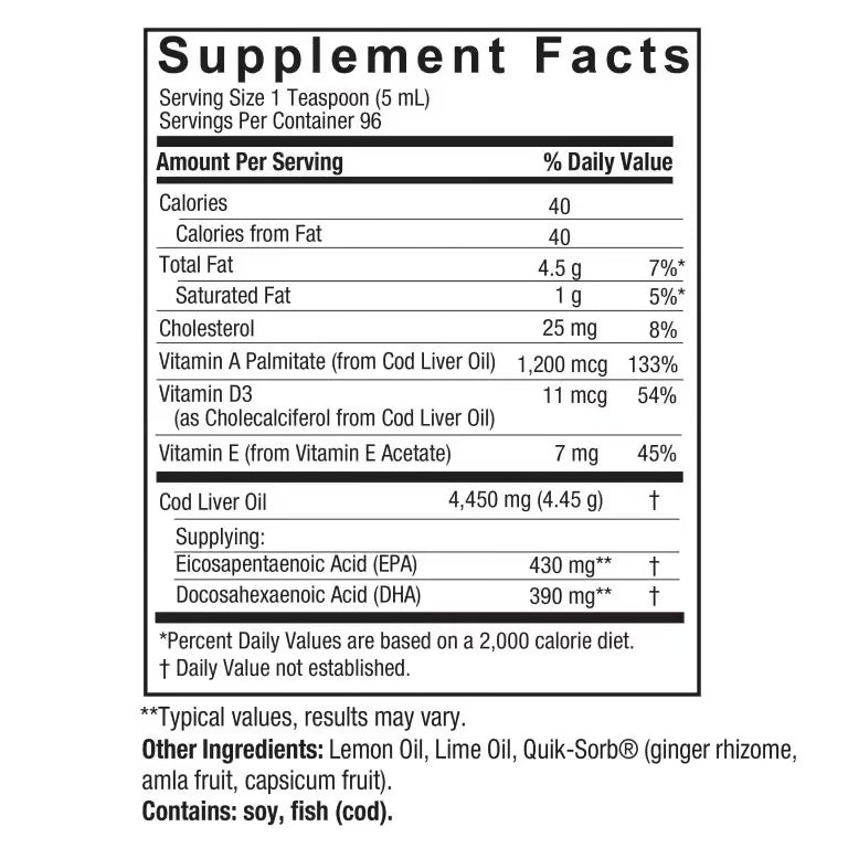 Supplement facts label for a product with nutritional information.