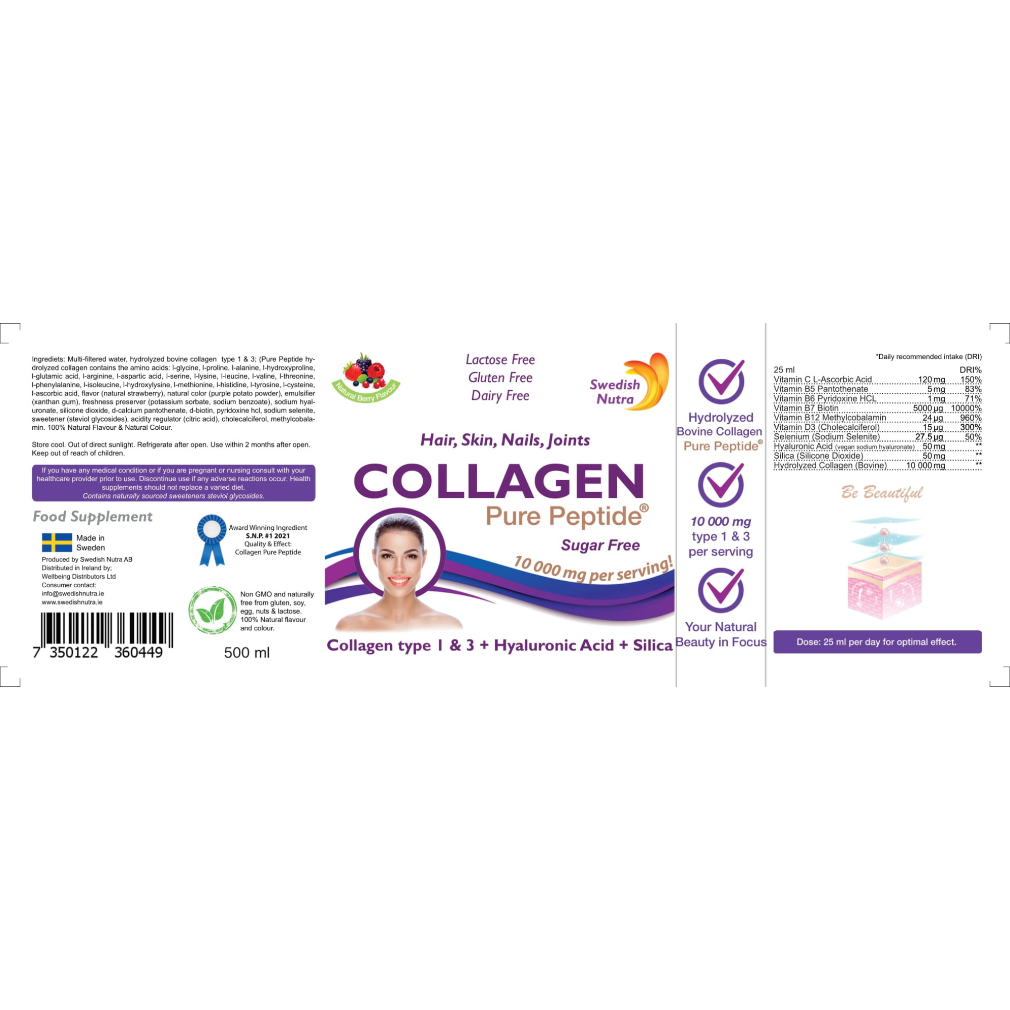 Swedish Nutra Collagen Pure Peptide Liquid Berry 500ml – Organic Bargains