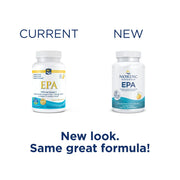 ordic Naturals EPA Lemon high-potency omega-3 fish oil supplement bottle, 60 soft gels. Old & new packaging.
