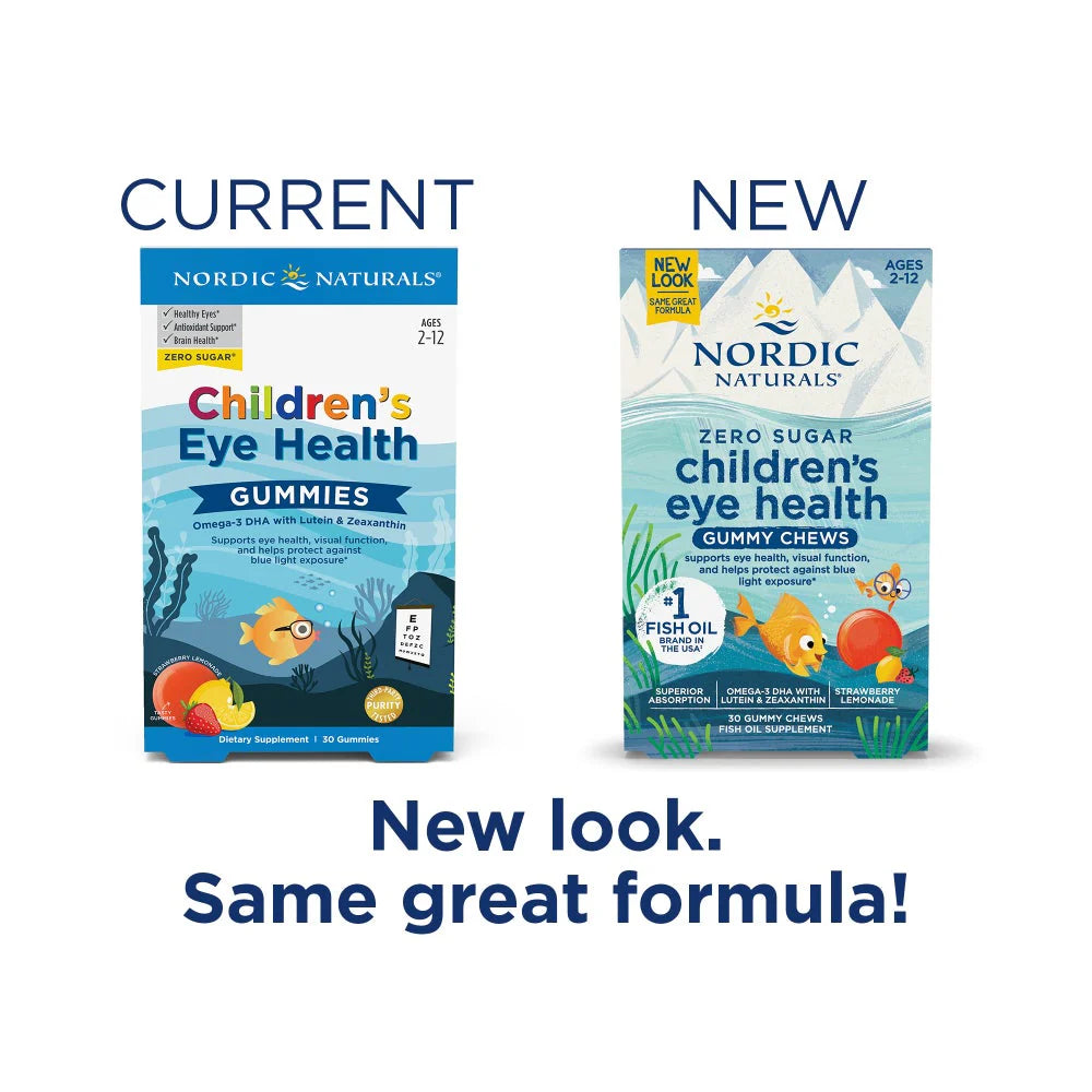 Nordic Naturals Children's Eye Gummies - DHA Lutein Zeaxanthin old & new packaging.