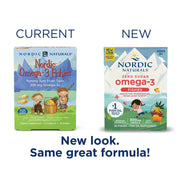 Nordic Naturals Omega-3 Fishies Tutti Frutti chewable supplement for kids, 36 count box. Old & new packaging.