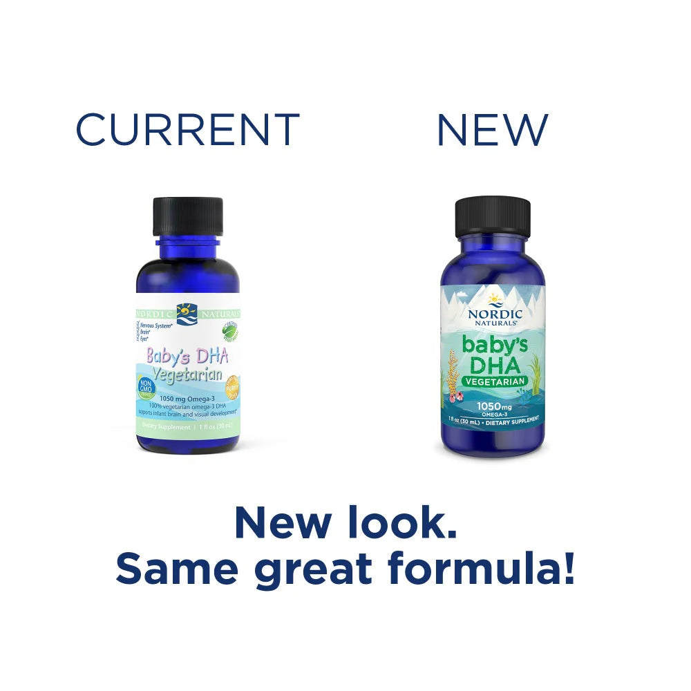 Nordic Naturals Baby's DHA Vegetarian - 1050mg Omega-3 from Algae old & new packaging
