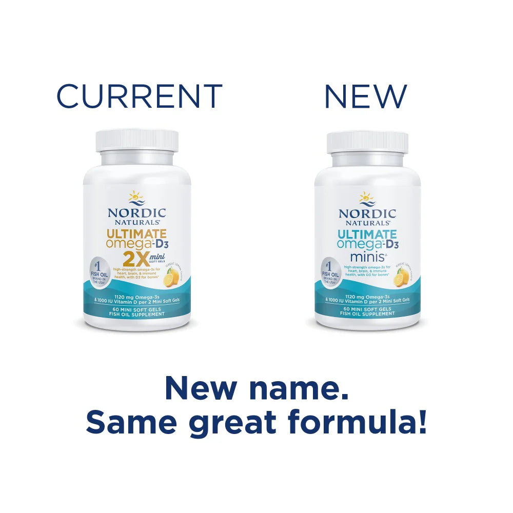 Nordic Naturals Ultimate Omega D3, Lemon - 60 Mini Soft Gels. Old & new packaging.