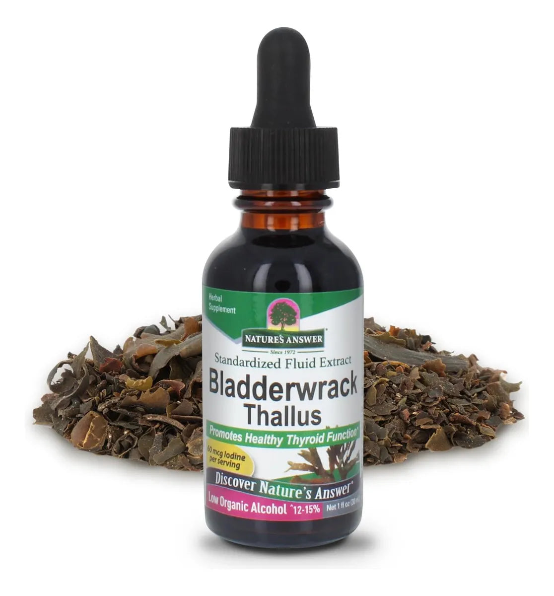 Nature’s Answer Bladderwrack thallus liquid extract low alcohol 30ml bottle front label