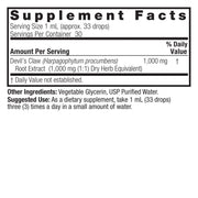 Nature’s Answer Devil’s Claw Root supplement facts alcohol free 30ml back label on a white background