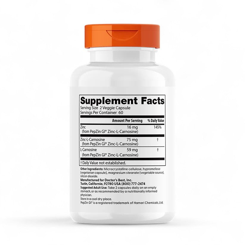 Doctor's Best PepZin GI – Zinc-L-Carnosine Complex, 120 Veggie Capsules