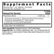 Supplement facts label for a proprietary blend with Echinacea purpurea and Echinacea angustifolia on a white background.
