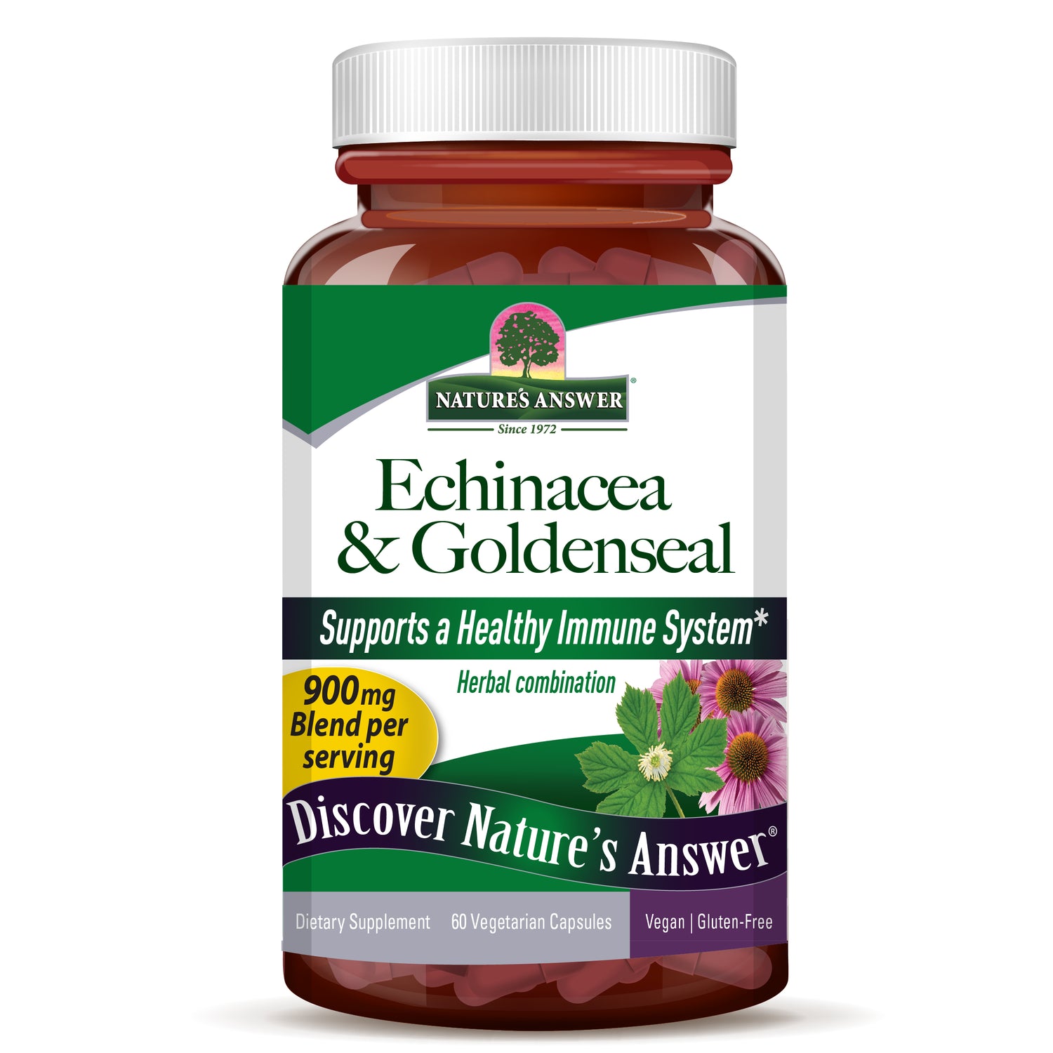 Nature’s Answer Echinacea and Goldenseal vegetarian capsules 60 count bottle front view on a white background