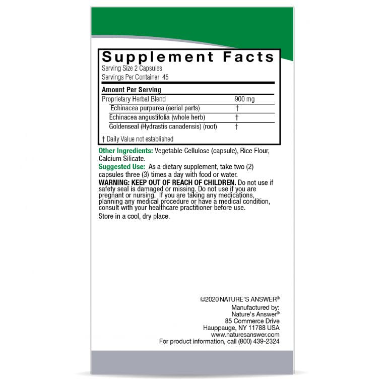 Nature’s Answer Echinacea & Goldenseal – 900 mg, 90 Vegan Capsules