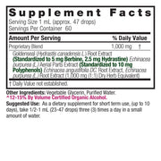 Nature’s Answer Echinacea Goldenseal supplement facts 60ml back label on a white background