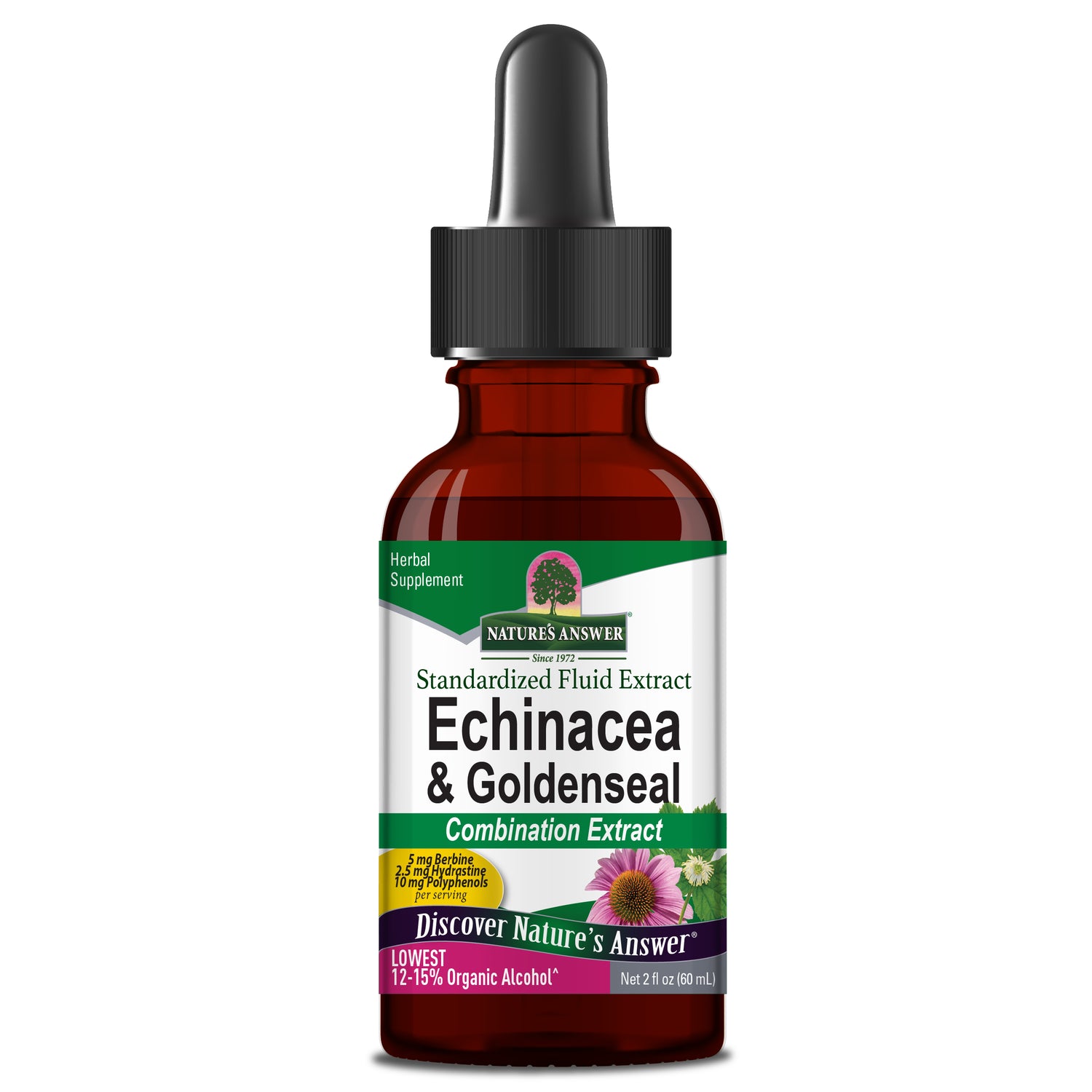 Nature’s Answer Echinacea and Goldenseal liquid extract 1000mg 60ml bottle front view on a white background