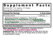 Nature’s Answer Echinacea Goldenseal supplement facts 30ml back label on a white background