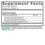 Nature’s Answer Echinacea Goldenseal supplement facts 60 vegetarian capsules back label on a white background